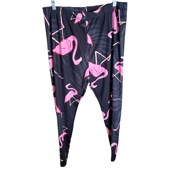 Unbranded Flamingo Women's Plus Size 2X Black Pink Tropical Flamingo Leggings‎ - Picture 1 of 8